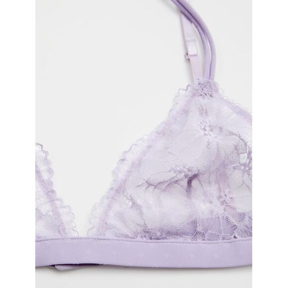 & Other Stories 12 Floral Lace Triangle Sheer Bra Pastel Purple Adjustable Strap - Picture 2 of 10